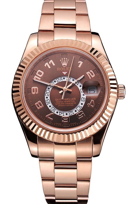 Rolex Sky Dweller Brown Dial Rose Gold Case Brown Leather Strap